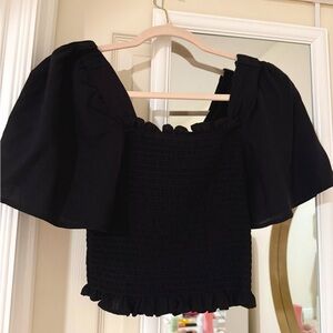 NWT Gianni Bini Smocked Black Top